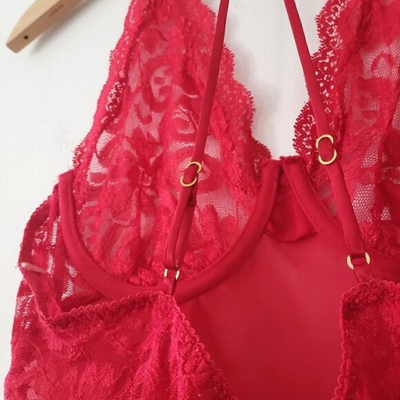 Vintage Cinema Etoile Red Lace Teddy Underwire L Lingerie - Picture 6 of 7